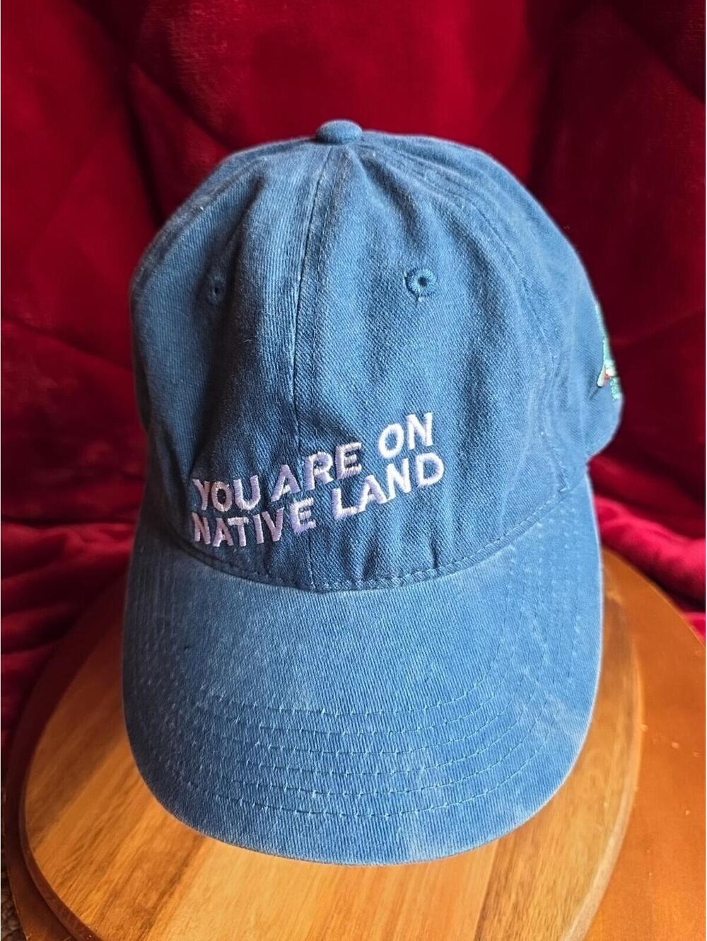 You Are On Native Land Hat Cap Strap Back Mens OSFA Blue Bird New NWT